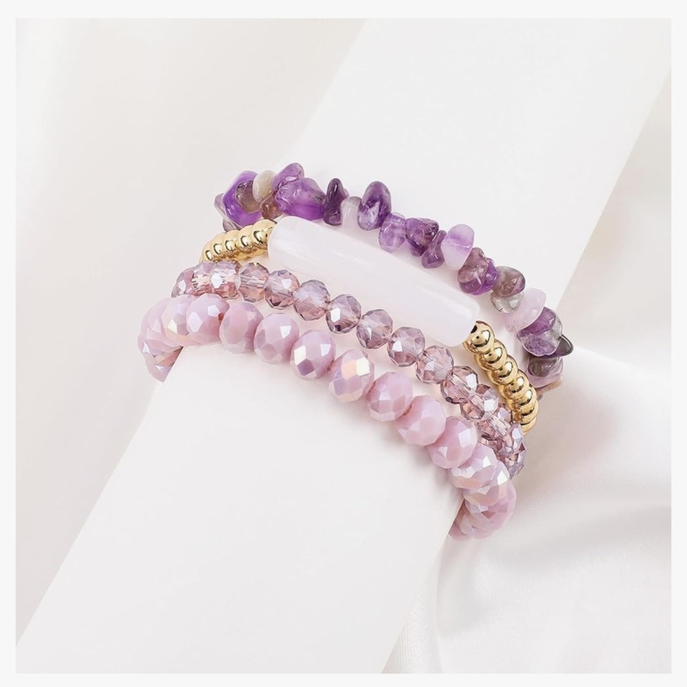 Purple and Pink Beaded Bracelet Set - Picture 2 of 3